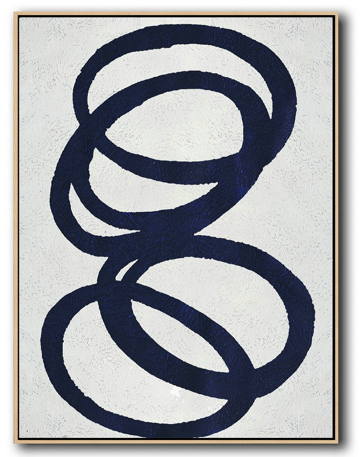 Buy Hand Painted Navy Blue Abstract Painting Online,Huge Abstract Canvas Art #B4I2